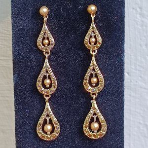 Monet Champagne Brown Colored Pearl Dangle Stud Earrings